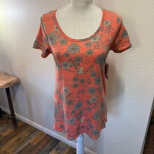 LuLaRoe - Classic T - Floral Print Women's Top - Orange & Gray - Size XXS - NWT